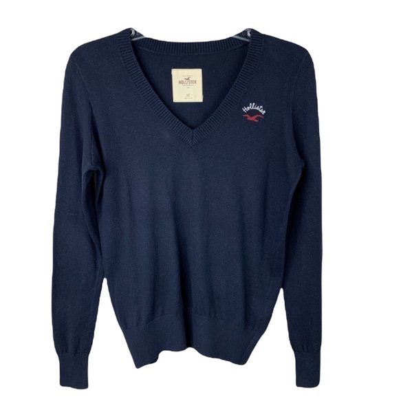 Hollister Navy V Neck Lightweight Spring Sweater - Picture 1 of 5